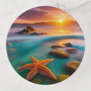 Starfish on beach at Dawn  Trinket Tray