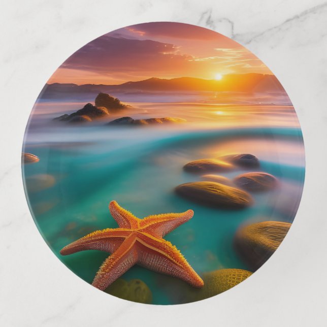 Starfish on beach at Dawn  Trinket Tray (Front)