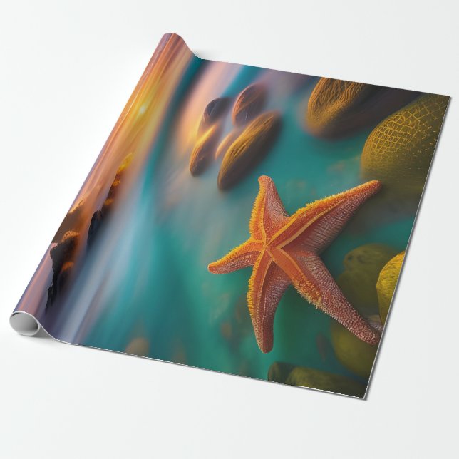 Starfish on beach at Dawn   Wrapping Paper (Unrolled)