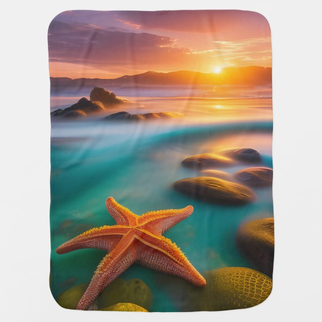Starfish on Beach at Sunrise  Baby Blanket (Front)