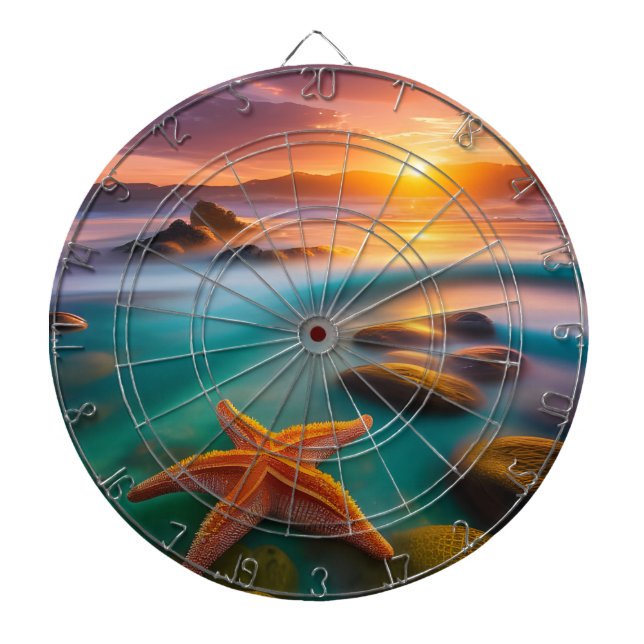 Starfish on Beach at Sunrise  Dart Board (Front)