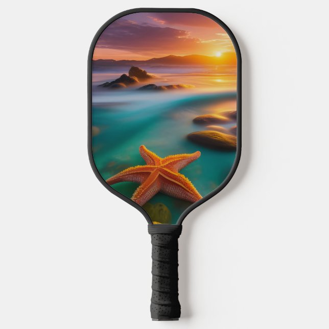 Starfish on Beach at Sunrise Pickleball Paddle (Front)