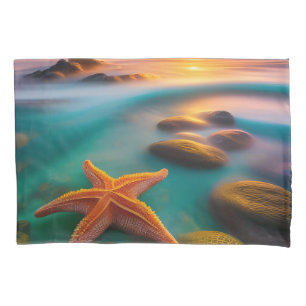 Starfish on Beach at Sunrise  Pillow Case