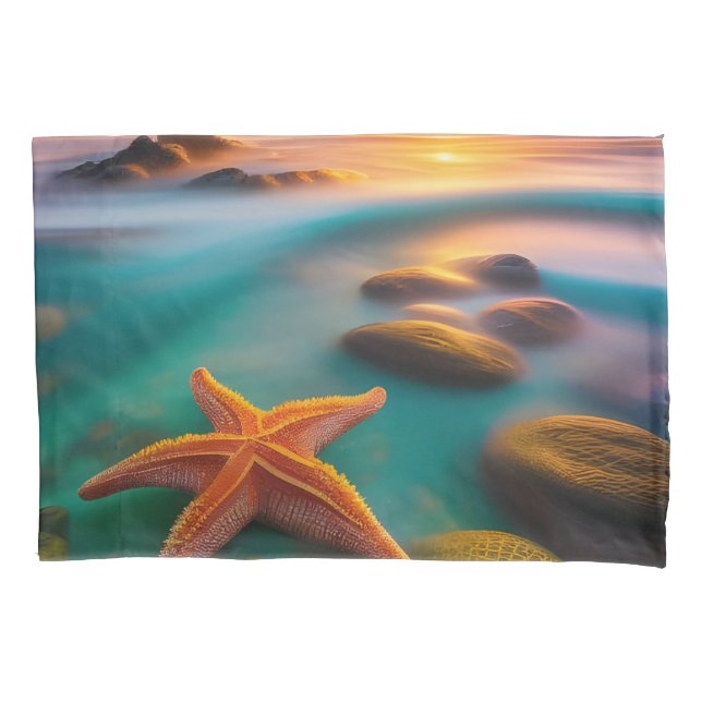 Starfish on Beach at Sunrise  Pillow Case (Front)