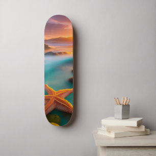 Starfish on Beach at Sunrise Skateboard
