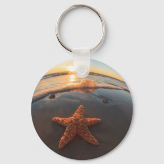Starfish on Beach at Sunset Keychain