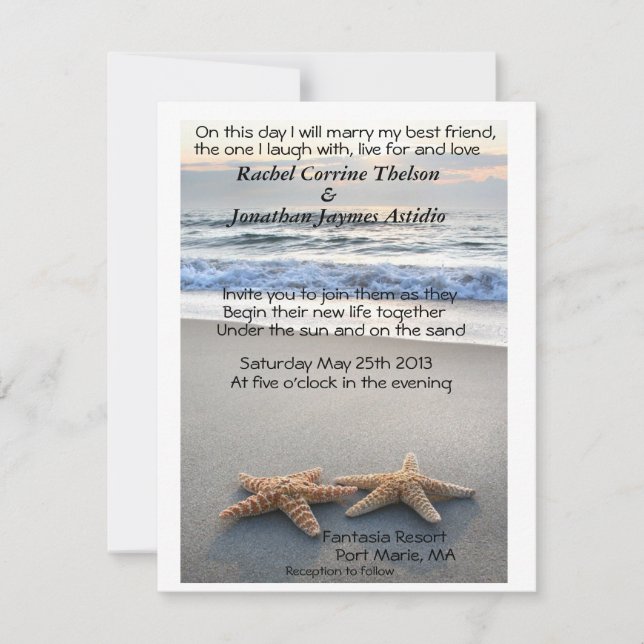 Starfish on Beach sand wedding Invitation (Front)