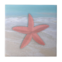 Starfish on Beach Seashore Ceramic Tile