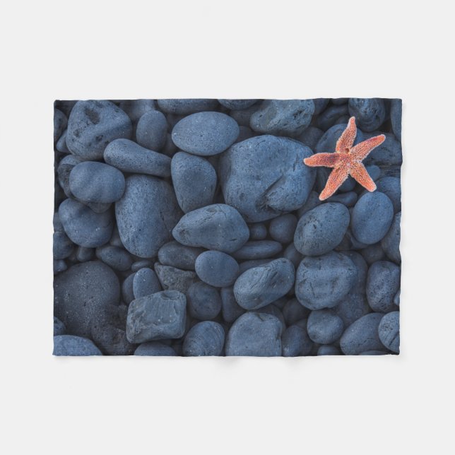 Starfish On Black Rocks Along The Coast | Iceland Fleece Blanket (Front (Horizontal))
