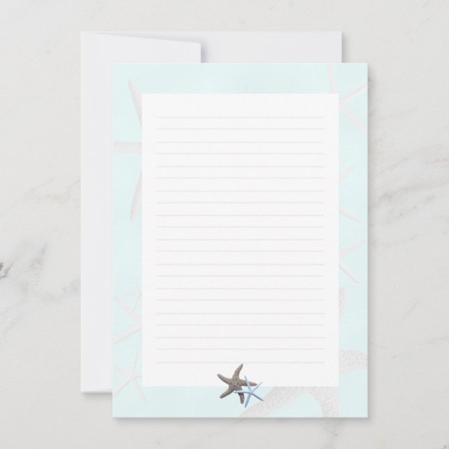Starfish on Light Blue, Lined Blank Note Cards (Front)