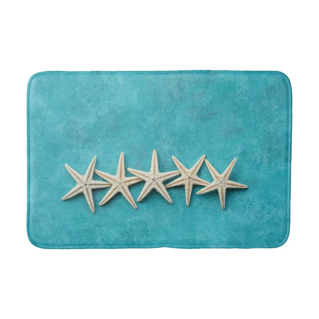 Starfish on Ocean Blue Background Bathroom Mat (Front)