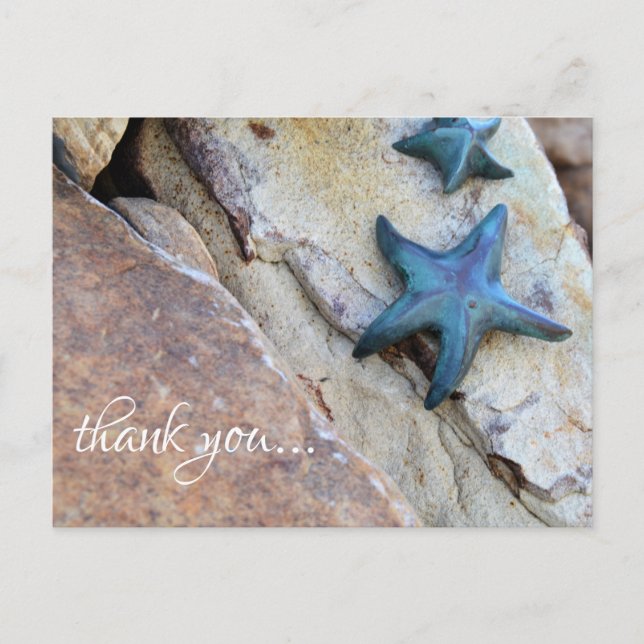 Starfish on Rocky Background Beach Thank You Postcard (Front)