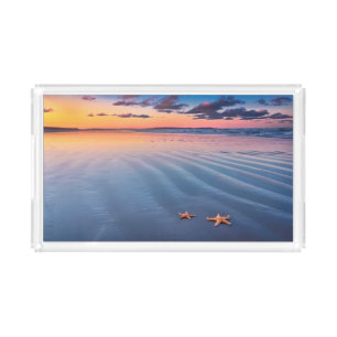 Starfish On Sand Acrylic Tray