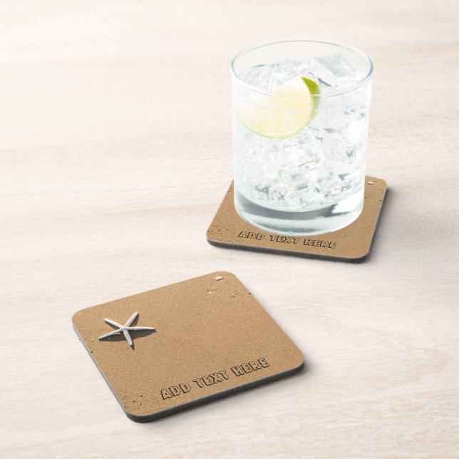 Starfish on Sandy Beach Beverage Coaster (Right Side)