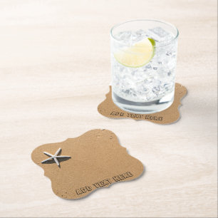 Starfish on Sandy Beach Paper Coaster