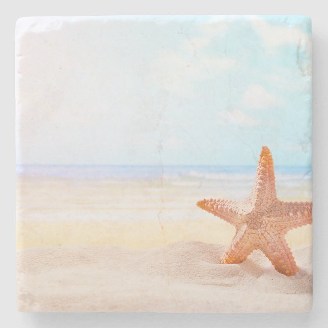 Starfish On Summer Beach Stone Coaster (Front)