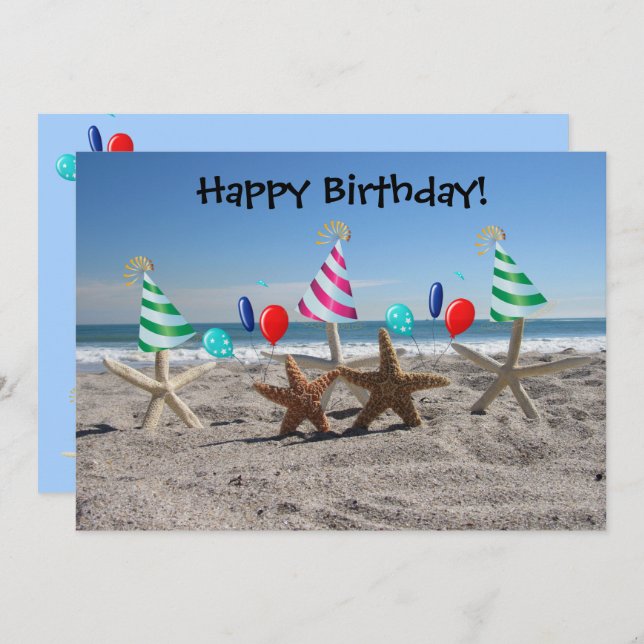Starfish on the Beach Flat Birthday Card (Front/Back)