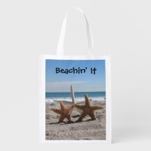 Starfish on the Beach Reusable Grocery Bag
