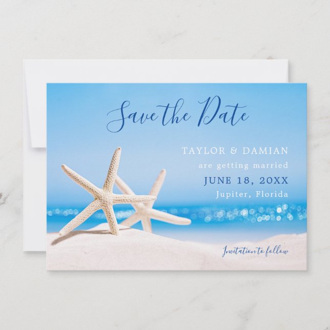 Starfish on the Beach Sand Save the Date (Front)