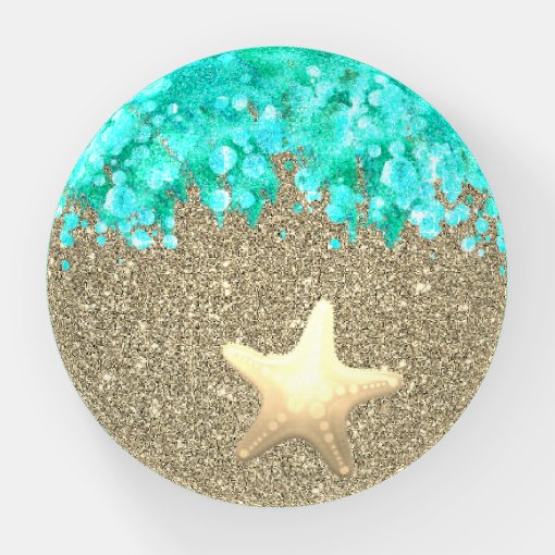 Starfish on the beach shoreline ocean and sand paperweight | Zazzle