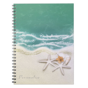 Starfish on the Beach Teal Sea Water Elegant Notebook