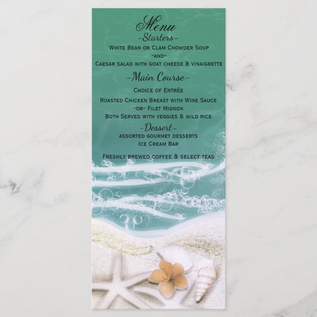 Starfish on the Beach Teal Sea Water Menu (Front)