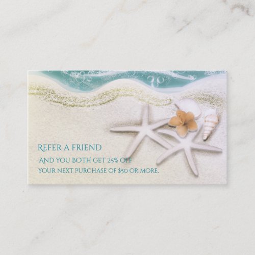 Starfish on the Beach Teal Sea Water Refer Friend Referral Card