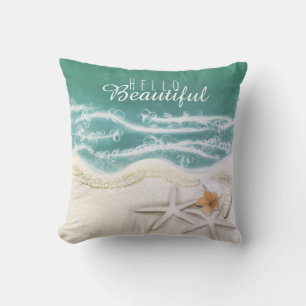Starfish on the Beach Teal Sea Water Tropical Chic Throw Pillow