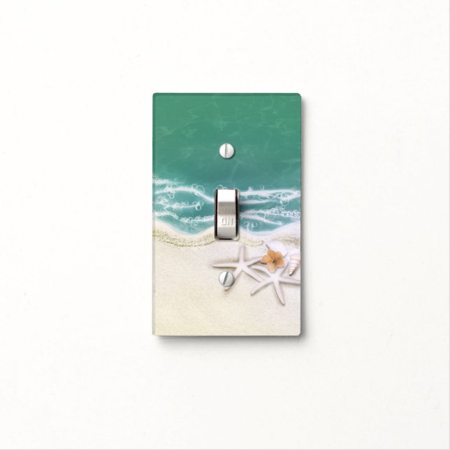 Starfish on the Beach Teal Sea Water Tropical Light Switch Cover (In Situ)