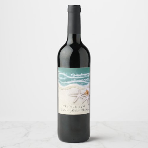 Starfish on the Beach Teal Sea Water Wine Labels