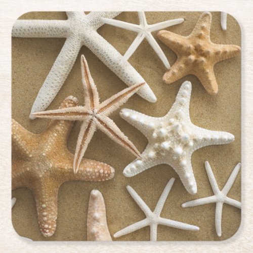 Starfish On The Sand Square Paper Coaster