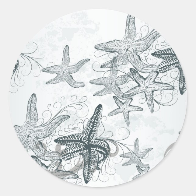 Starfish On The Sea Pattern Classic Round Sticker (Front)