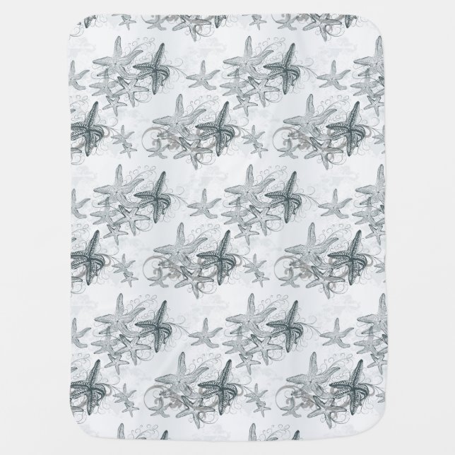 Starfish On The Sea Pattern Swaddle Blanket (Front)