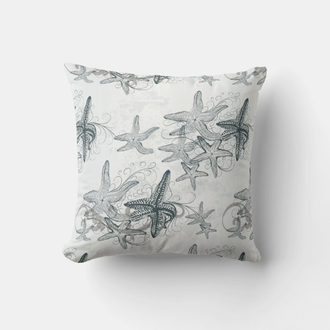 Starfish On The Sea Pattern Throw Pillow (Front)