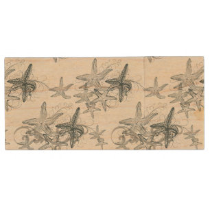 Starfish On The Sea Pattern Wood Flash Drive