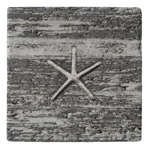 Starfish On Weathered Driftwood Rustic Watercolor Trivet