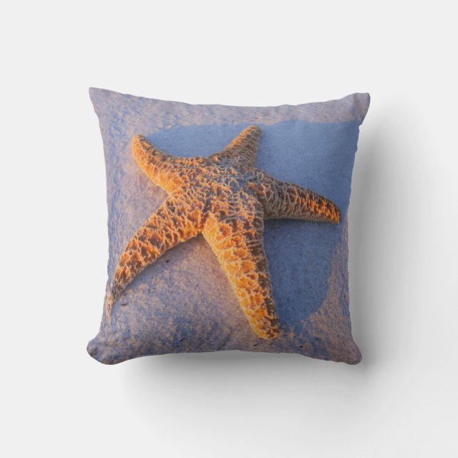 Starfish On White Sand Throw Pillow (Front)