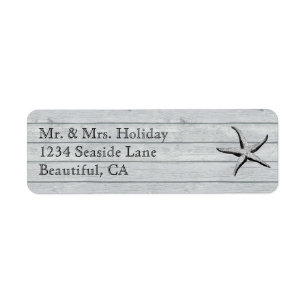 Starfish on Wooden Background Rustic Beach Address Label