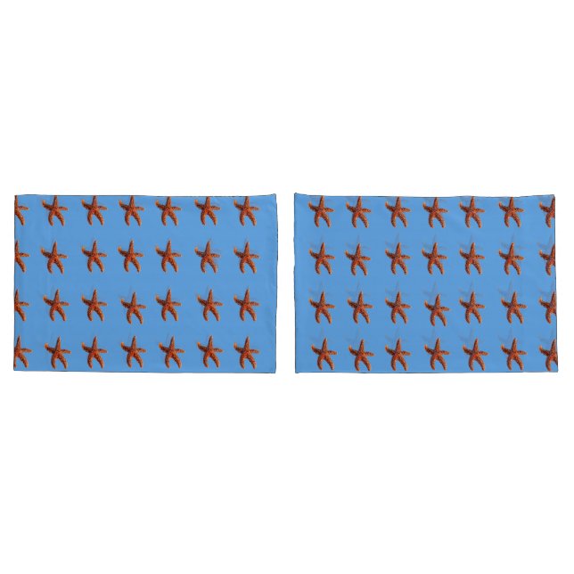 Starfish or sea stars on blue pillow case (Back-Set)
