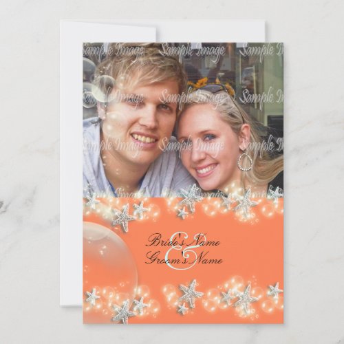 Starfish orange blue white wedding invitations