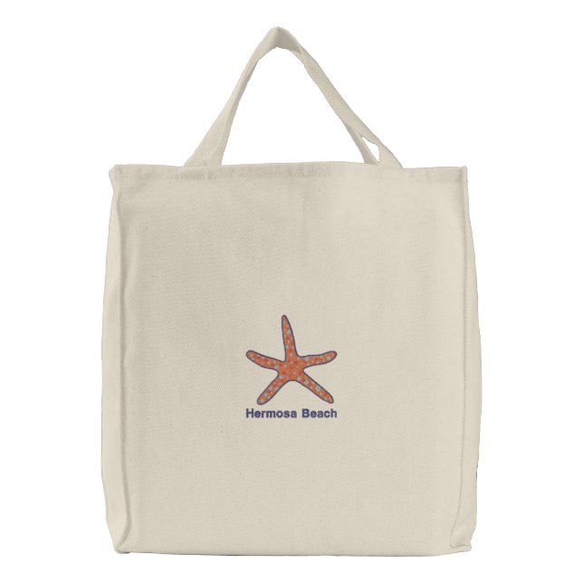 Starfish Orange Personalized Beach Embroidered Tote Bag (Front)