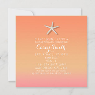 Starfish Orange & Pink Beach Summer Bridal Shower Invitation