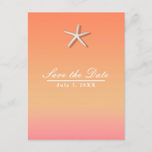 Starfish Orange  Pink Beach Summer Save the Date Announcement Postcard