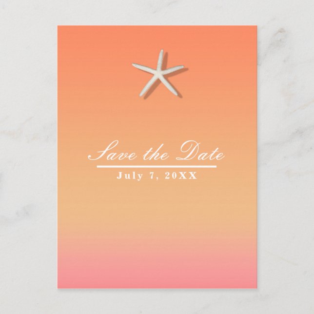 Starfish Orange & Pink Beach Summer Save the Date Announcement Postcard (Front)