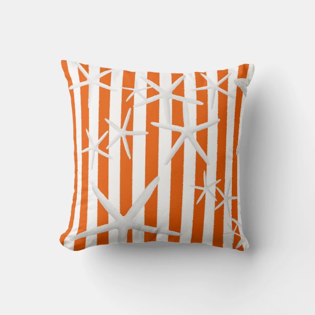 Starfish Orange Stripes Striped Throw Pillow (Front)