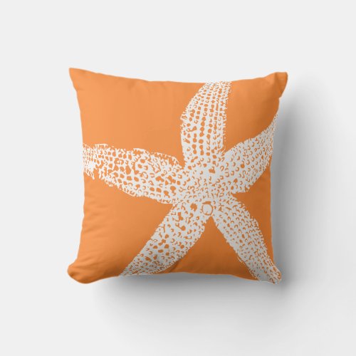 Starfish Orange White Coastal Tropical Art Beach Outdoor Pillow