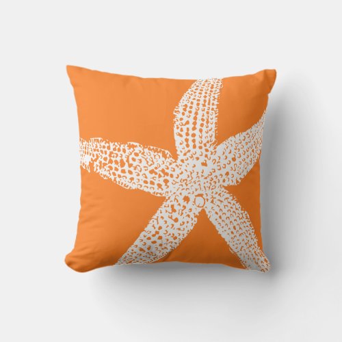 Starfish Orange White Coastal Tropical Art Beach Throw Pillow