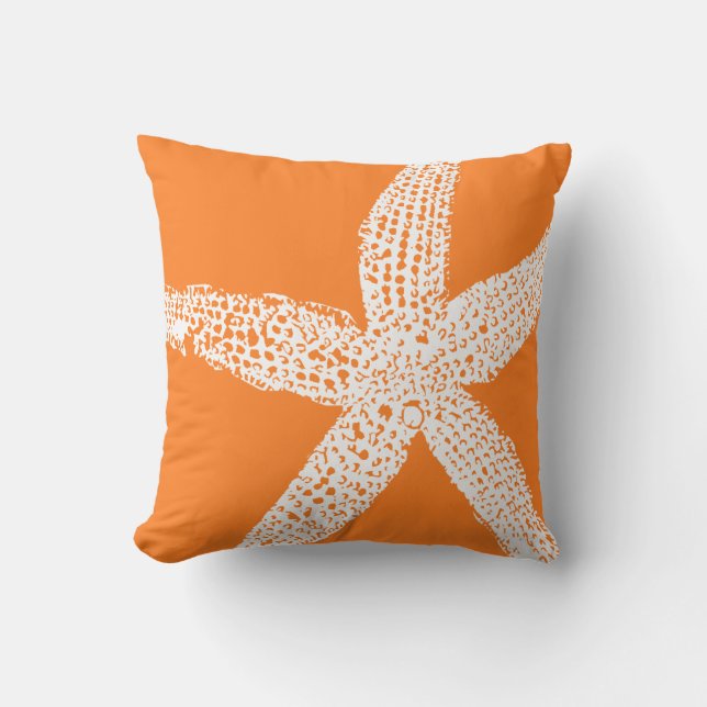 Starfish Orange White Coastal Tropical Art Beach Throw Pillow (Front)