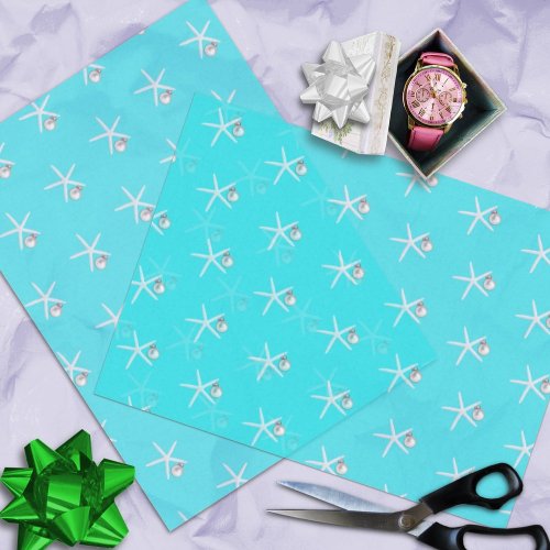 Starfish Ornament Aqua Beach Christmas Patterned  Tissue Paper