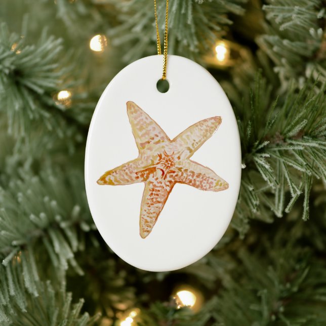 Starfish Painting Beach Art Ceramic Ornament (Tree)